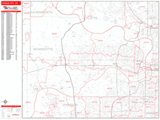 Kansas City Digital Map Red Line Style